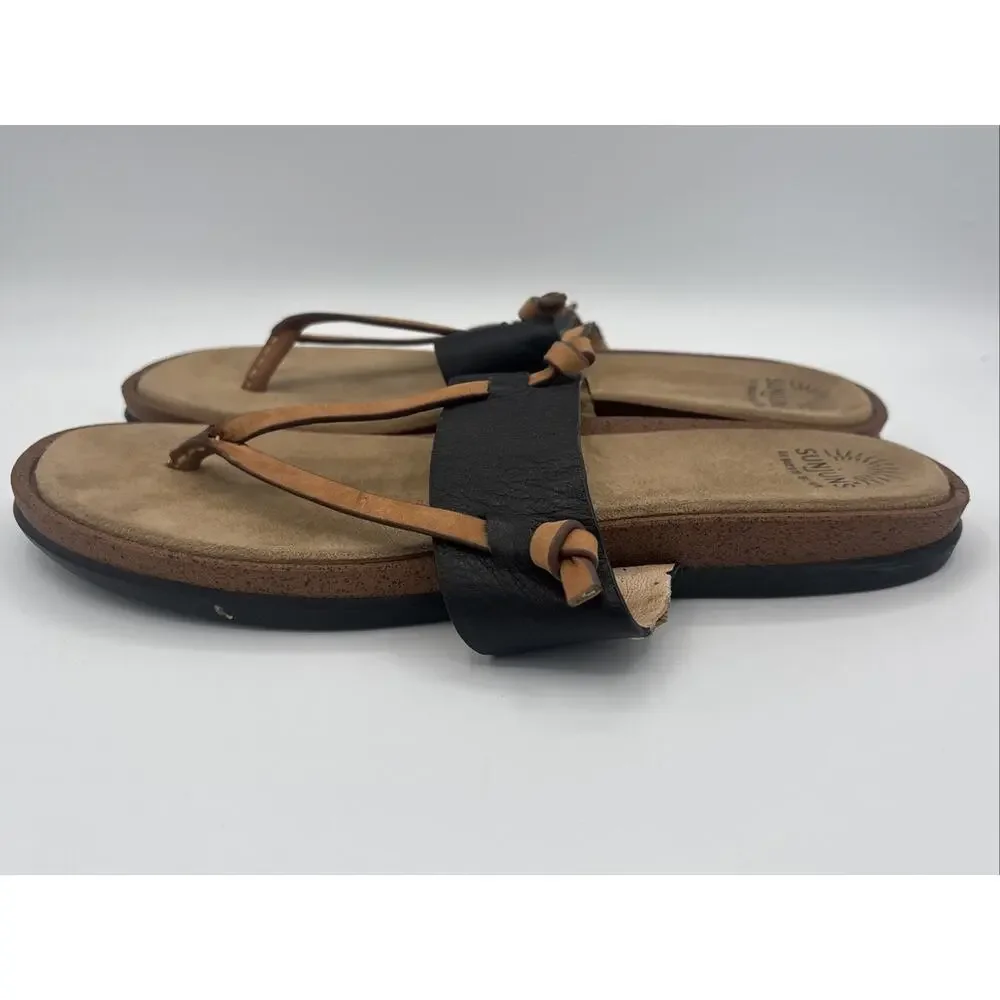 GH Bass & Co Sunjuns Shannon Sandals Womens Size‎ 9.5 Brown Thong Flip Flop